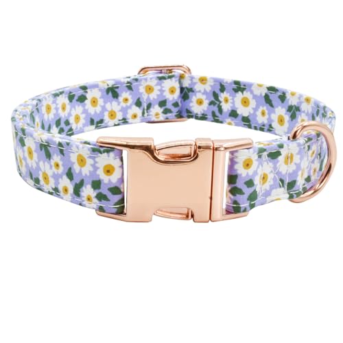 Hundehalsband mit Metallschnalle, langlebig, verstellbar, weich für kleine, mittelgroße und große Hunde (002-lila Blume, L (38,1–58,4 cm) von XPangle