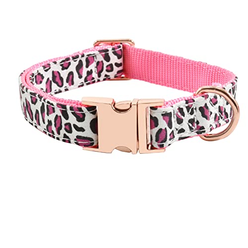 Hundehalsband mit Metallschnalle, langlebig, verstellbar, weich für kleine, mittelgroße und große Hunde (L (38,1–58,4 cm), rosa Leopard) von XPangle
