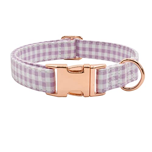 Hundehalsband mit Metallschnalle, langlebig, verstellbar, weich für kleine, mittelgroße und große Hunde (lila kariert, L (38,1–58,4 cm) von XPangle