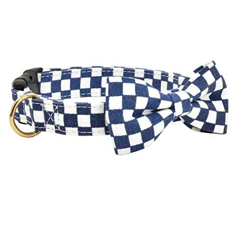 Kariertes Hundehalsband mit Fliege, verstellbare, bequeme Haustierhalsbänder, Kunststoffschnallen für kleine, mittelgroße und große Hunde, Outdoor-Geschenk (M (33 - 45,7 cm), blau) von XPangle