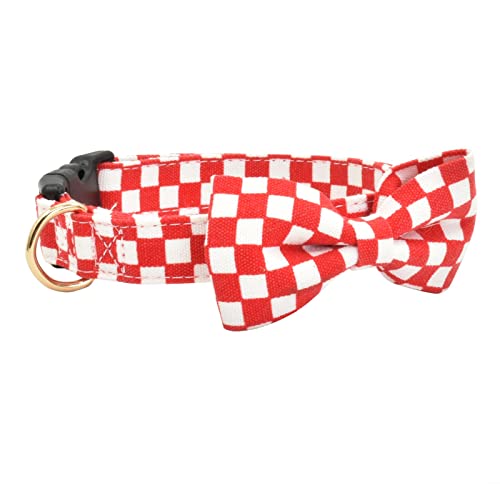 Kariertes Hundehalsband mit Fliege, verstellbare, bequeme Haustierhalsbänder, Kunststoffschnallen für kleine, mittelgroße und große Hunde, Outdoor-Geschenk (S (25,4–35,6 cm), Rot) von XPangle