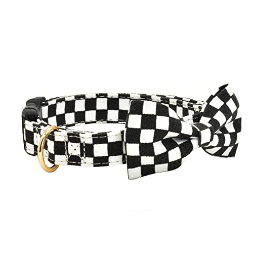 Kariertes Hundehalsband mit Fliege, verstellbare, bequeme Haustierhalsbänder, Kunststoffschnallen für kleine, mittelgroße und große Hunde, Outdoor-Geschenk (S (25,4–35,6 cm), Schwarz) von XPangle