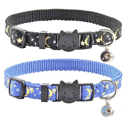 Katzenhalsband mit Glöckchen, verstellbar, mit Zubehör, Blau / Schwarz, 2 Stück von XPangle