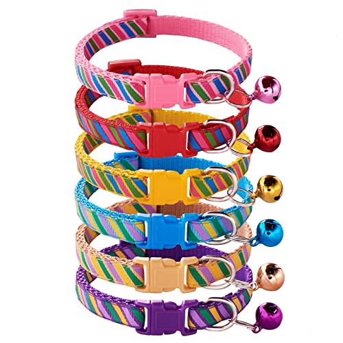 Katzenhalsband mit Glöckchen, verstellbar, verschiedene Farben und sicheres Nylon, 19 - 30 cm, 6 Stück von XPangle