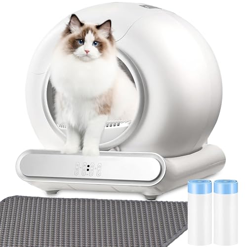 XQDKoon Elektrisches Katzenklo, 65L + 9L Intelligente Katzentoilette mit 2 Rollen Müllsäcken und 1 Katzenstreumatte, APP Steuerung, Überwachung der Gesundheit Ihrer Katze für Mehrere Katzen(C) von XQDKoon