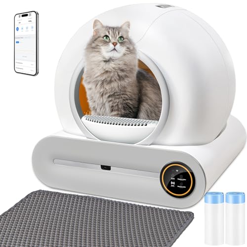 XQDKoon Selbstreinigende Katzentoilette, Selbstreinigende Toilette mit 2 Rollen Müllsäcken und Katzenstreumatten, App Steuerung für Mehrere Katzen(A) von XQDKoon