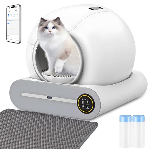 XQDKoon Selbstreinigende Katzentoilette, 65L+9L Selbstreinigende Toilette mit 2 Rollen Müllsäcken und 1 Fußmatten, Automatische Elektrisches Katzenklo, App Steuerung für Mehrere Katzen XQDKoon Selbstreinigende Katzentoilette, 65L+9L Selbstreinigende Toilette mit 2 Rollen Müllsäcken und 1 Fußmatten, Automatische Elektrisches Katzenklo, App Steuerung für Mehrere Katzen von XQDKoon
