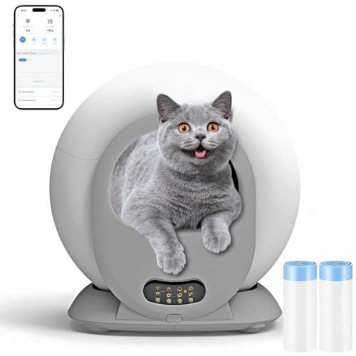 XQDKoon Selbstreinigende Katzentoilette, 65L + 9L Automatisches Katzenklo mit 2 Rollen Müllsäcken, APP Steuerung, Ionischer Desodorierer, Überwachung der Gesundheit für Mehrere Katzen(B) von XQDKoon