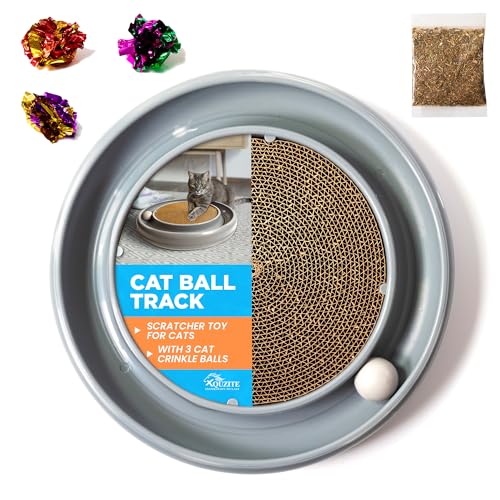 XQUZITE Cat Ball Track - Scratcher Toy for Cats, Indoor Interactive Kitten Play Scratch Wheel - Complete with 3 Cat Crinkle Balls von XQUZITE