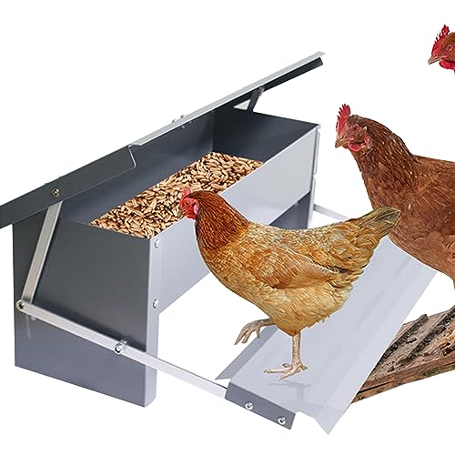 Automatischer Futtertröge mit Rattensicher Füßen und Wasserfest Deckel, 5KG Futterspender Futtertrog, großer Geflügelfutterspender, wetterfester Decke Hühnerfutter für Geflügel von XQZMD
