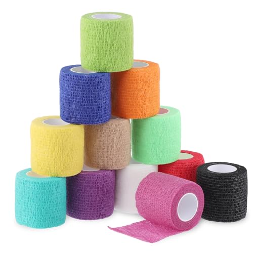 XREE 12 Rolle Selbstklebender Verband, 5cm x 4.5m Selbsthaftende Bandage Elastischer Verband Klebeverband für Stretch Sportler Pet Arm Fuß Gelenk Finger (12 Farben) von XREE