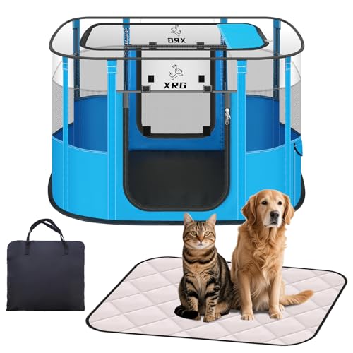 Haustier-Laufstall mit wasserdichter Unterlage, tragbarer Katzenlaufstall, Hundehütte, Katzenkäfige für den Innenbereich, atmungsaktives Netzgewebe, zusammenklappbar, für Hunde und Kaninchen, Reisen von XRG