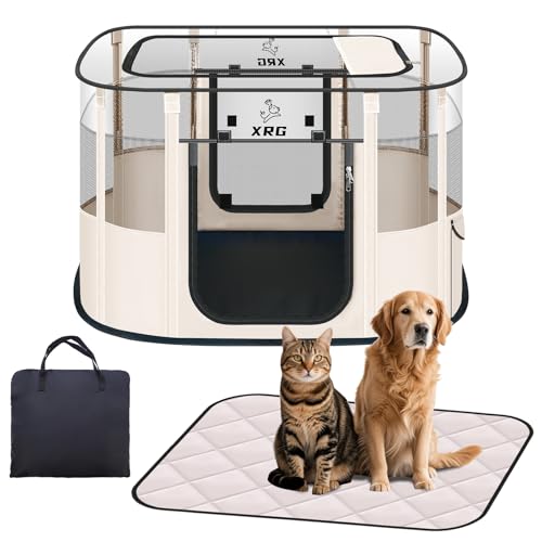 Hunde-Laufstall mit wasserdichter Unterlage, tragbares Haustierkäfig, Katzenkäfige für den Innenbereich, atmungsaktives Netzgewebe, zusammenklappbar, Laufstall für Hunde, Katzen und Kaninchen, Reisen Hunde-Laufstall mit wasserdichter Unterlage, tragbares Haustierkäfig, Katzenkäfige für den Innenbereich, atmungsaktives Netzgewebe, zusammenklappbar, Laufstall für Hunde, Katzen und Kaninchen, Reisen von XRG
