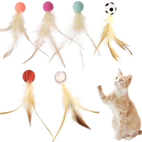 Katzenfederball, 6 Stück, Katzenhüpfball mit Feder, federnde Schwänze für drinnen und draußen, interaktives Katzenspielzeug, Katzenspielzeug, Trainingsbälle, Jagd, Jagd und Training, Geschenk für Katzenfederball, 6 Stück, Katzenhüpfball mit Feder, federnde Schwänze für drinnen und draußen, interaktives Katzenspielzeug, Katzenspielzeug, Trainingsbälle, Jagd, Jagd und Training, Geschenk für von XRXRX