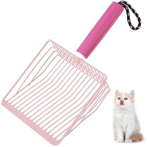 XSBAIHUO Apidgrowth Katzenstreuschaufel, 2-in-1 abnehmbarer ergonomischer Griff, Metall, Gitterform mit hängender Kordel (Rosa) von XSBAIHUO