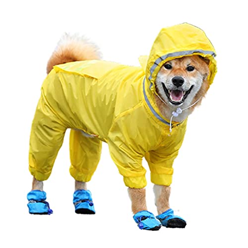 XSWLYY Hundemantel, vierbeinig, All-Inclusive, reflektierende Streifen, Welpen-Poncho, wasserdicht und atmungsaktiv, mittelgroße und große Hunde-Regenmäntel (Farbe: Gelb, Größe: 6XL) von XSWLYY