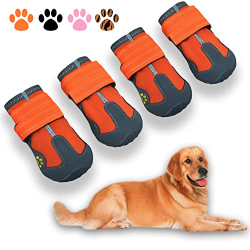 XSY&G Hundestiefel, wasserdichte Hundeschuhe, Hundeschuhe mit reflektierenden Streifen, robuste rutschfeste Sohle und rutschfest, Outdoor-Hundeschuhe für kleine, Orange, Größe 37 von XSY&G