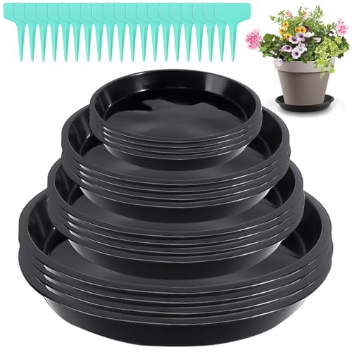XTUDOU® 16 Stück Blumentopf Untersetzer Rund, 12/16/18/22 cm Vier GrößEn Blumenuntersetzer Rund, mit 20 GrüN Etikett, Pflanzen Untersetzer für Innen und AußEnpflanzen von XTUDOU