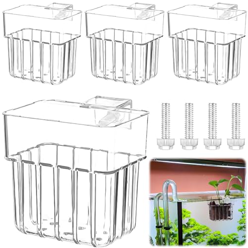 XTUDOU® 4 Stück Aquarium Pflanzenhalter, Transparent mit LöChern Pflanzkorb Aquarium, Hängend Pflanztopf Aquarium für Fisch Tank Aquaponic Pflanzenkultur und Aquascape Dekorationen von XTUDOU