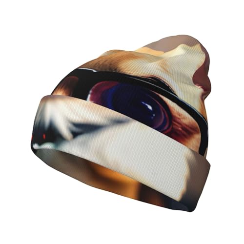 Chihuahua Hundebrille 1 Uni No-Brim Mütze Strickmützen Warme Frauen Wintermützen Stilvolle Beanie Mützen Bündchen Cap von XTYGETY