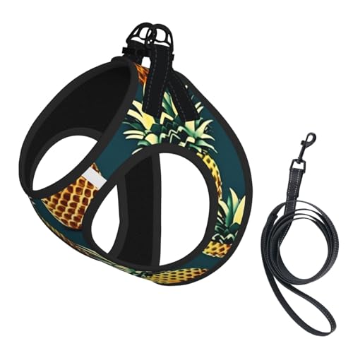 Hundegeschirr, Retro-Ananas-Druck, reflektierend, Haustierweste, Welpengeschirr, Leine-Set, für Spaziergangstraining von XTYGETY