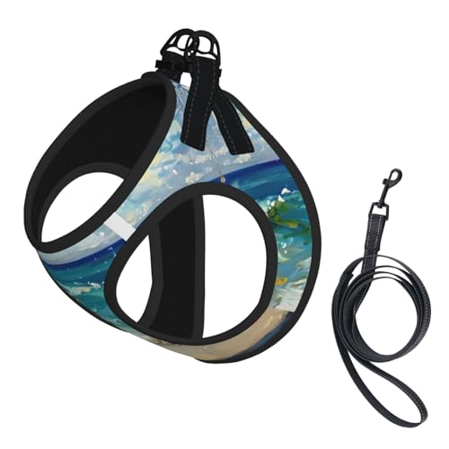 Hundegeschirr mit Ananas-Motiv am Meer, reflektierend, Haustierweste, Welpengeschirr, Leine-Set, für Spaziergangstraining von XTYGETY