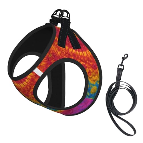 Hundegeschirr mit Batikmuster, Hippie-Druck, reflektierend, Haustierweste, Welpengeschirr, Leine-Set, für Spaziergangstraining von XTYGETY