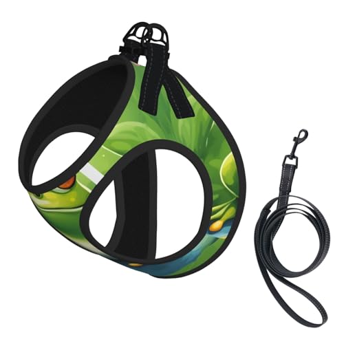 Hundegeschirr mit Cartoon-Frosch-Motiv, reflektierend, Haustierweste, Welpengeschirr, Leine-Set, für Spaziergangstraining von XTYGETY