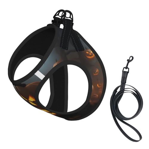 Hundegeschirr mit Halloween-Geister-Kürbis-Druck, reflektierend, Haustierweste, Welpengeschirr, Leine-Set, für Spaziergangstraining von XTYGETY