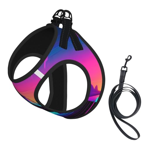 Hundegeschirr mit Retrowave-Aufdruck, reflektierend, Haustierweste, Welpengeschirr, Leine-Set, für Spaziergangstraining von XTYGETY