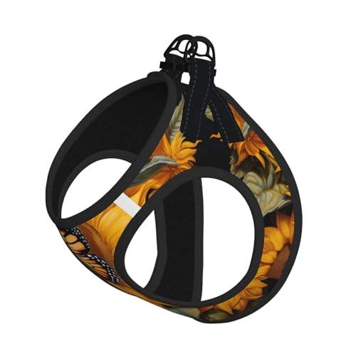 Hundegeschirr mit Sonnenblumen- und Schmetterlings-Aufdruck, reflektierend, Haustierweste, Welpengeschirr, Leine-Set, für Spaziergangstraining von XTYGETY