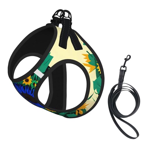 Hundegeschirr mit Sonnenblumenmuster, reflektierend, Haustierweste, Welpengeschirr, Leine-Set, für Spaziergangstraining von XTYGETY