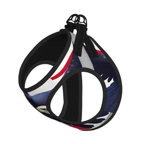 Hundegeschirr mit amerikanischer Flagge, Motiv: Fliegen und Adler, reflektierend, Haustierweste, Welpengeschirr, Leine-Set, für Spaziergänge und Training von XTYGETY
