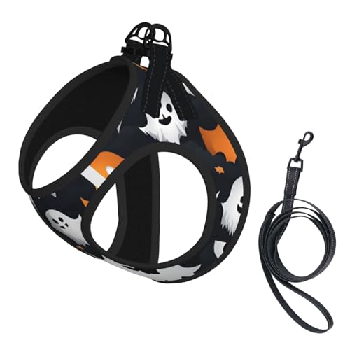 Hundegeschirr mit niedlichem weißem Geistermuster, reflektierend, Haustierweste, Welpengeschirr, Leine-Set, für Spaziergangstraining von XTYGETY