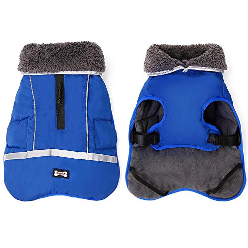 Hundemäntel für kaltes Wetter, warme Winterjacken, reflektierende Weste, Retro-Stil, wasserdicht und winddicht für Hunde (Blau, XL) von XUANNIAO