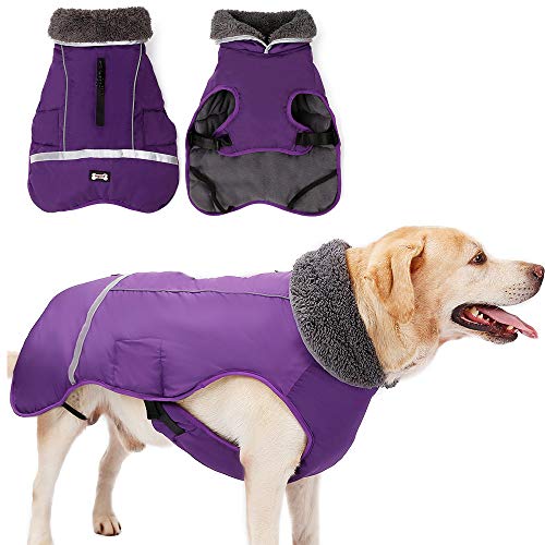 XUANNIAO Hundemäntel für kaltes Wetter, warme Winterjacken, reflektierende Weste, Retro-Stil, wasserdicht und winddicht für Hunde, Violett, Größe XXL XUANNIAO Hundemäntel für kaltes Wetter, warme Winterjacken, reflektierende Weste, Retro-Stil, wasserdicht und winddicht für Hunde, Violett, Größe XXL von XUANNIAO