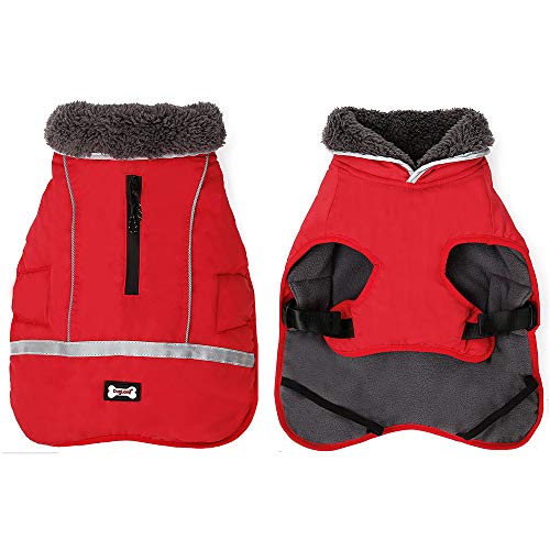 XUANNIAO Hundemäntel für kaltes Wetter, warme Winterjacken, reflektierende Weste, Retro-Stil, wasserdicht und winddicht für Hunde (rot, groß) von XUANNIAO