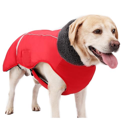 XUANNIAO Hundemäntel für kaltes Wetter, warme Winterjacken für Hunde, reflektierende Weste, Retro-Stil, wasserdicht und winddicht für Hunde (rot, XXX-Large) von XUANNIAO