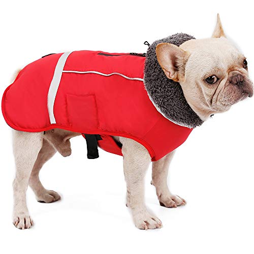 XUANNIAO Hundemäntel für kaltes Wetter, warme Winterjacken für Hunde, reflektierende Weste, Retro-Stil, wasserdicht und winddicht für Hunde (rot, klein) von XUANNIAO