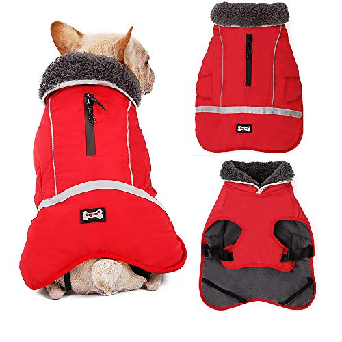 XUANNIAO Hundemäntel für kaltes Wetter, warme Winterjacken für Hunde, reflektierende Weste, Retro-Stil, wasserdicht und winddicht für Hunde (rot, mittel) von XUANNIAO