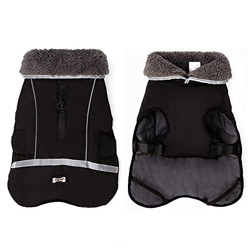 XUANNIAO Hundemantel für kaltes Wetter, warme Winterjacke, reflektierende Weste, Retro-Stil, wasserdicht und winddicht (Schwarz, Medium) von XUANNIAO
