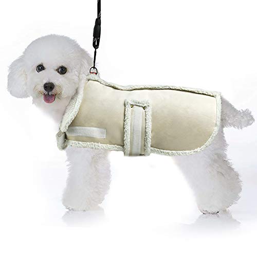 Hundejacke, Berber-Fleece, Winter, Winddicht, warm, dick, Beige/Weiß, für mittelgroße und große Hunde (klein) von XUANQIFC