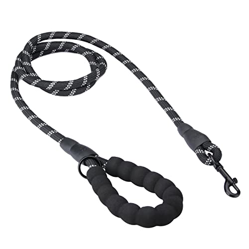 Hundeleine aus Seil, 1.8 m, starke Hundeleine mit dickem, reflektierende Fäden, strapazierfähige Hundeleine für mittelgroße und große Hunde (schwarz) von XUANYU
