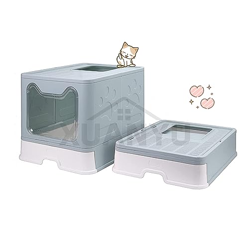 XUANYU Groß Katzentoilette mit Abdeckung, Geschlossene Katzentoilette, Groß Katzenklo mit Deckel und Schaufel, 2 Eingangstüren, Geräumig für Katzen bis 7 kg/15 lbs (Blau XL-51×41×38 cm) von XUANYU