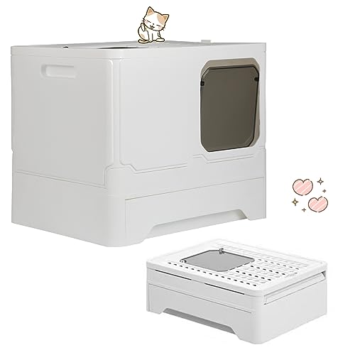 XUANYU Groß Katzentoilette mit Abdeckung, Geschlossene Katzentoilette, Groß Katzenklo mit Deckel und Schaufel, 2 Eingangstüren, Geräumig für Katzen bis 7 kg/15 lbs (Weiß L-45×35×38 cm) von XUANYU