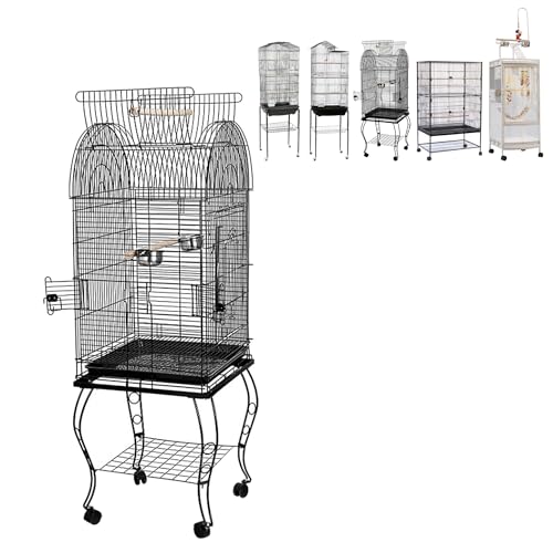 XUANYU Großer Vogelkäfig auf Fuß, robust, Voliere, Vogelkäfig auf Rollen, 2 Etagen, mit Halterung, Zuchtkäfig für Vögel, Innen/Außen (Schwarz, 59 x 59 x 150 cm) von XUANYU