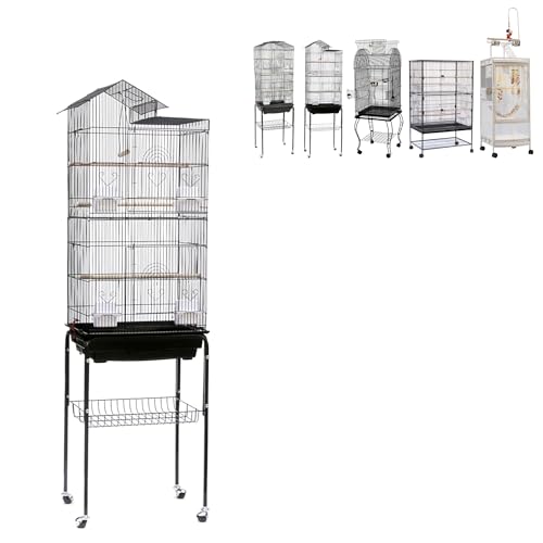XUANYU Großer Vogelkäfig auf Fuß, robust, Voliere, Vogelkäfig auf Rollen, 2 Etagen, mit Halterung, Zuchtkäfig für Vögel, Innen/Außen (schwarz, 46 x 35,5 x 158,5 cm) von XUANYU