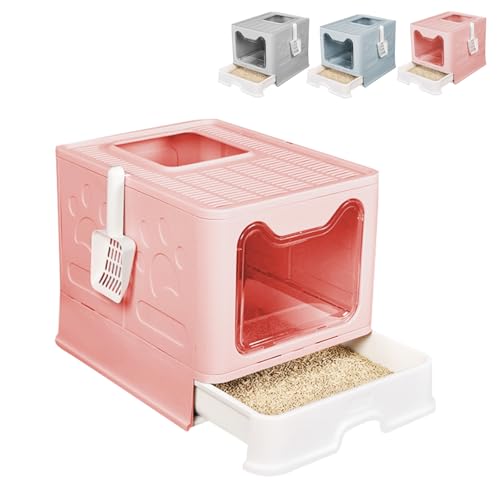 XUANYU Großes Katzentoilette, faltbar, Katzentoilette, geschlossen, mit Schaufel, Katzentoilette für Katzen und kleine Tiere, WC für Katzen (Rosa) von XUANYU