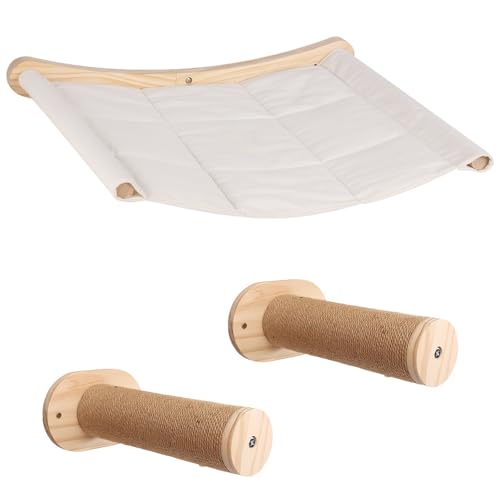 XUANYU Katzenhöhle, Katzenbett, Hängematte für Katzen, waschbar, Kissen, weich und bequem, Sitzstange für Katzen (Beige-Holz, Wandmontage, 7,5 x 53,5 x 46,5 cm) von XUANYU