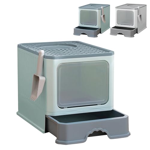 XUANYU Katzentoilette mit Deckel und 2 Türen, geschlossene Katzentoilette mit Schaufel, Schublade für Katzen und kleine Tiere, auslaufsicheres WC für Katzen (grün) von XUANYU